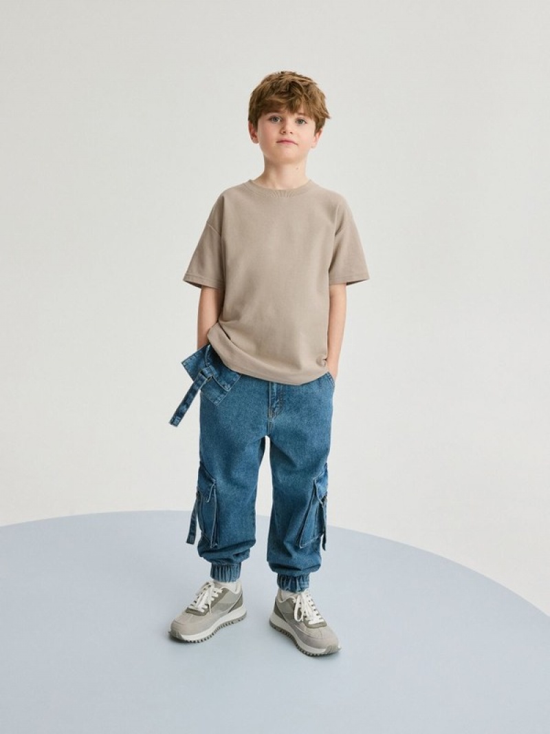 Beige Reserved Oversized Boys' T-shirts | BAPX-34261