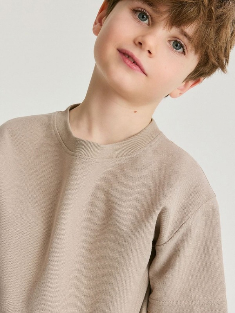 Beige Reserved Oversized Boys' T-shirts | BAPX-34261