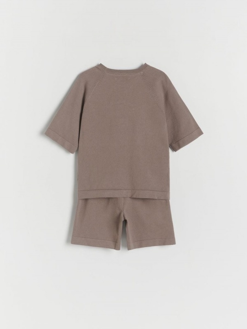 Beige Reserved Oversized Set Boys' T-shirts | PJUV-72089