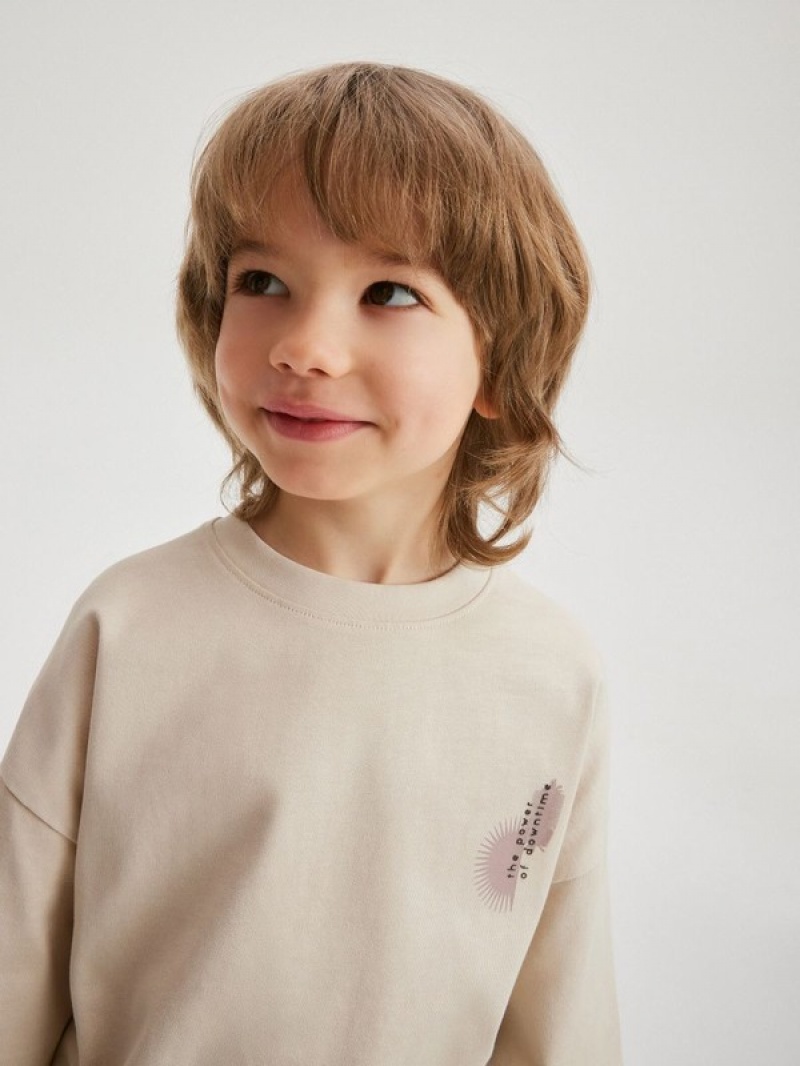 Beige Reserved Oversized T-print Boys' T-shirts | MYZN-24150