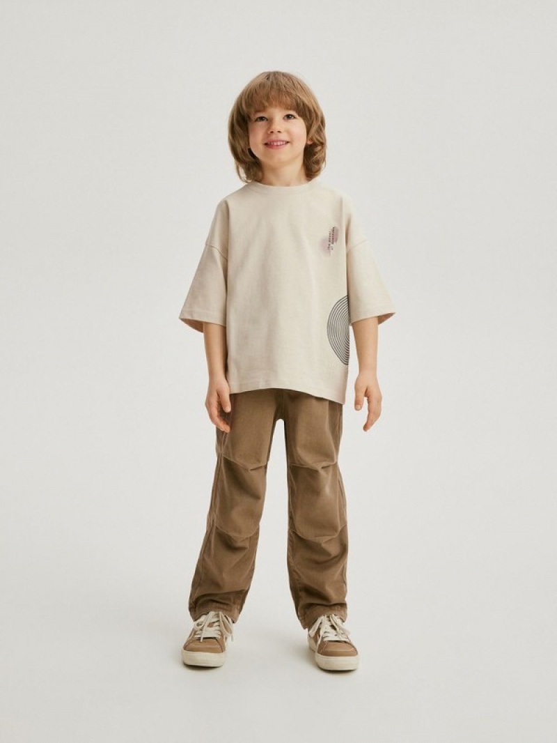 Beige Reserved Oversized T-print Boys' T-shirts | MYZN-24150