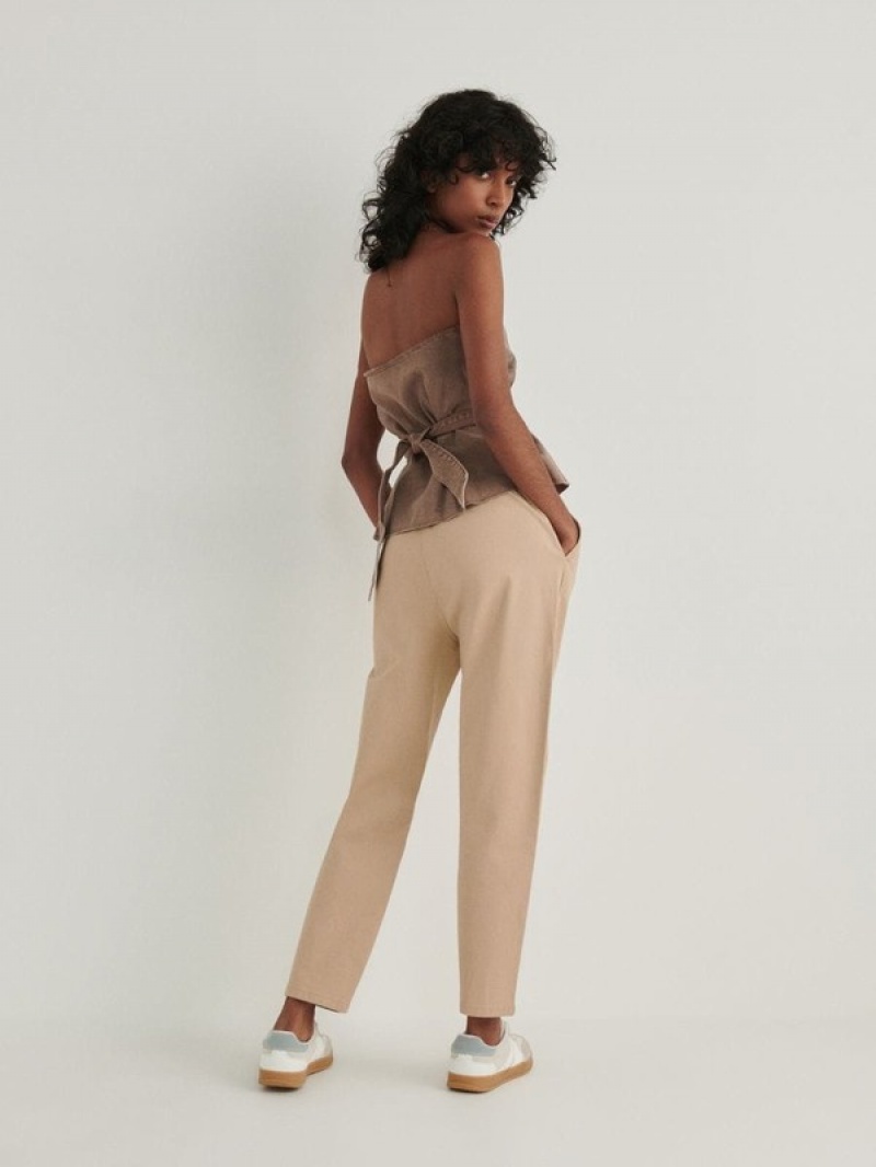 Beige Reserved Paperbag Women's Trousers | DVQL-89051