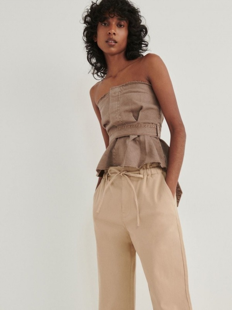 Beige Reserved Paperbag Women's Trousers | DVQL-89051