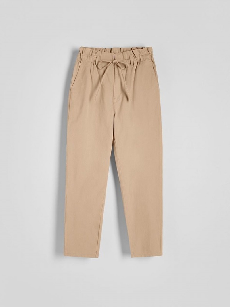 Beige Reserved Paperbag Women's Trousers | DVQL-89051