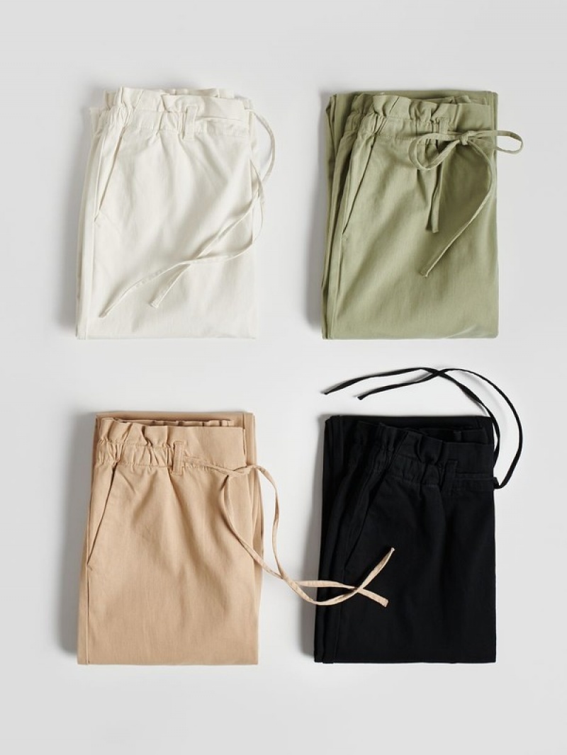 Beige Reserved Paperbag Women's Trousers | DVQL-89051