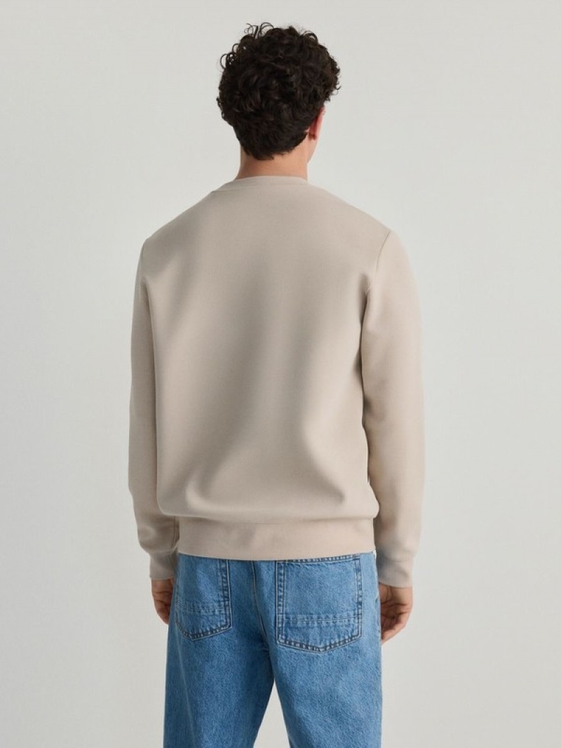 Beige Reserved Plain Cotton Rich Men's Sweatshirts | PZDW-78293