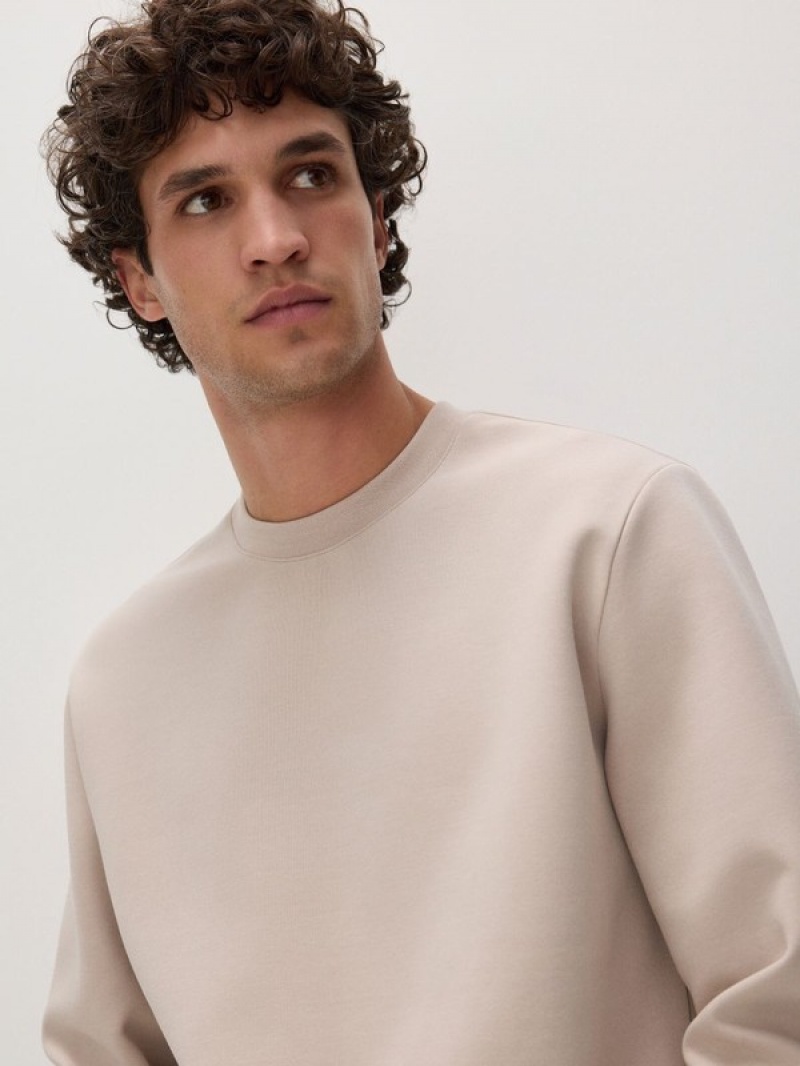 Beige Reserved Plain Cotton Rich Men's Sweatshirts | UIKS-75941