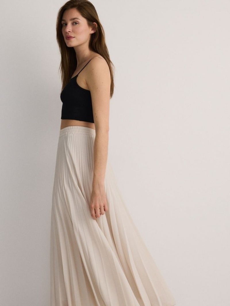 Beige Reserved Pleated Maxi Women's Skirts | FVRB-76023