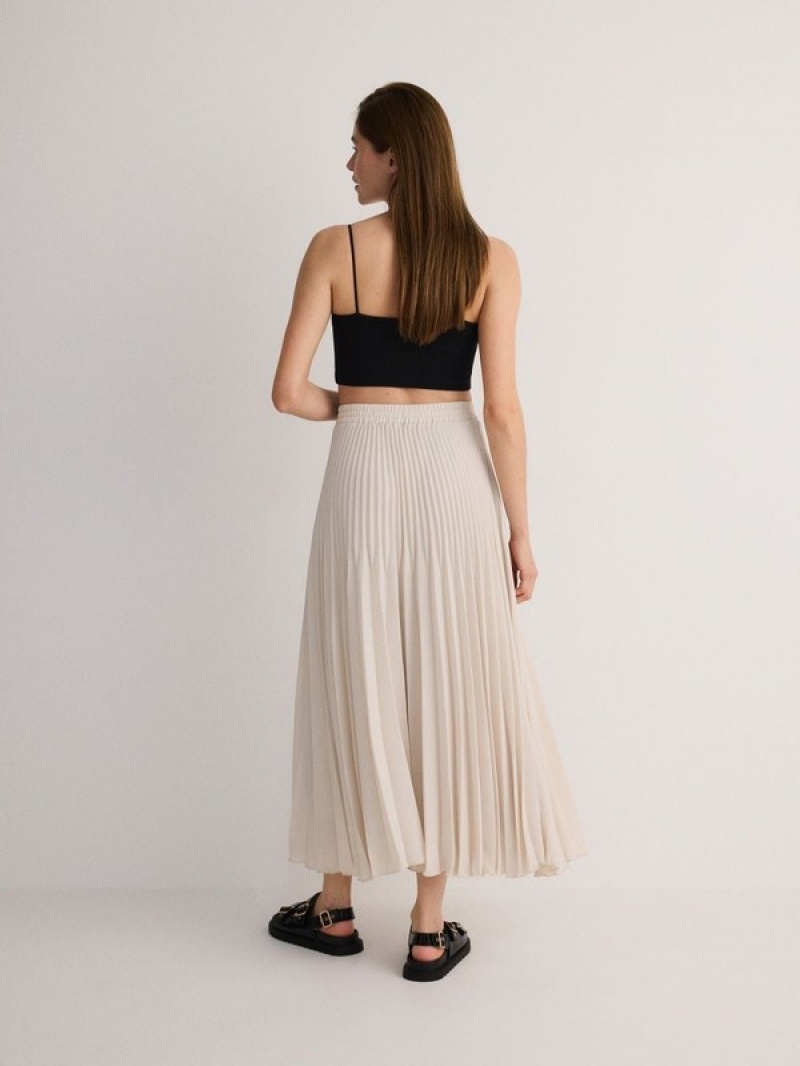 Beige Reserved Pleated Maxi Women's Skirts | FVRB-76023