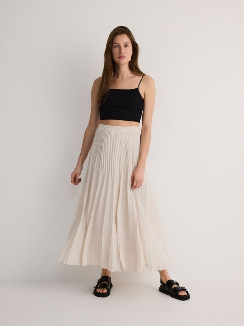 Beige Reserved Pleated Maxi Women\'s Skirts | FVRB-76023