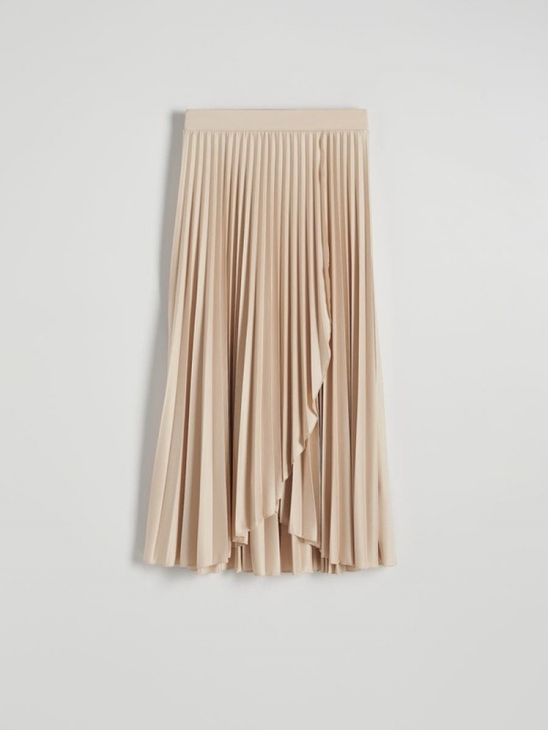 Beige Reserved Pleated Midi Women's Skirts | HUIX-40782