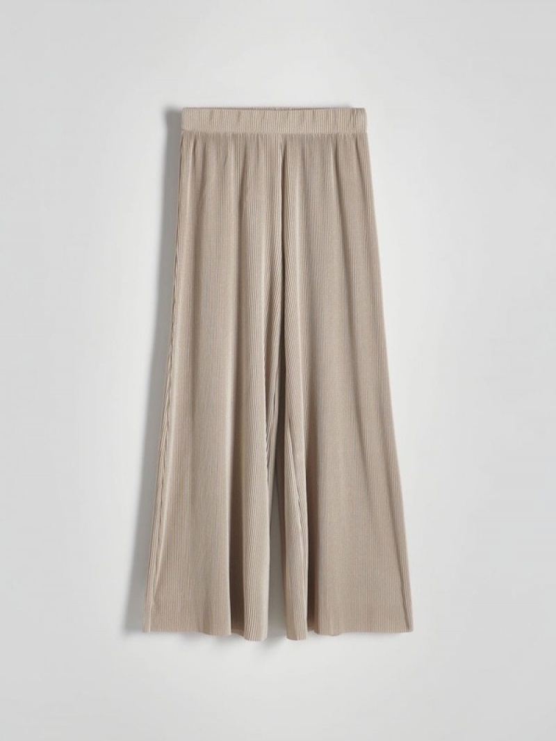 Beige Reserved Pleated Wide Leg Women\'s Trousers | YSUB-23760