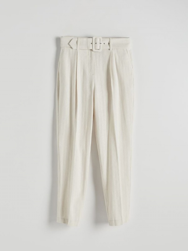 Beige Reserved Pressed Crease Linen Blend Women's Trousers | DGVH-63801