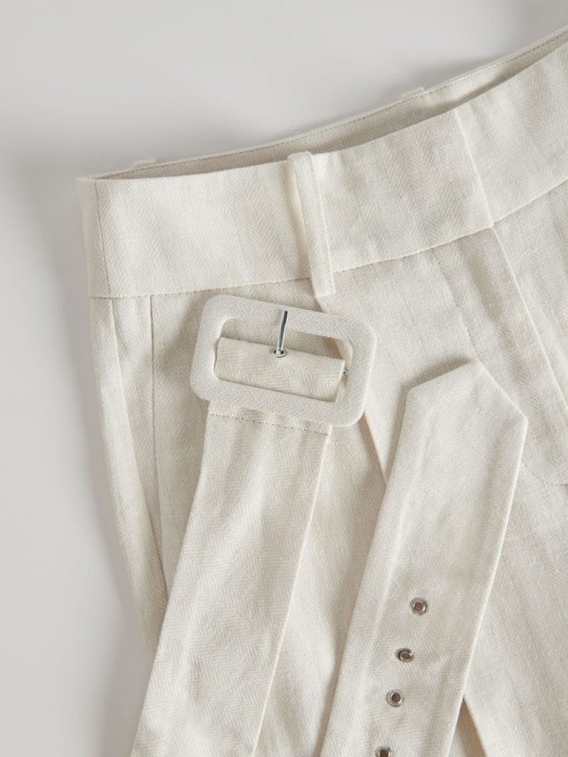 Beige Reserved Pressed Crease Linen Blend Women's Trousers | DGVH-63801