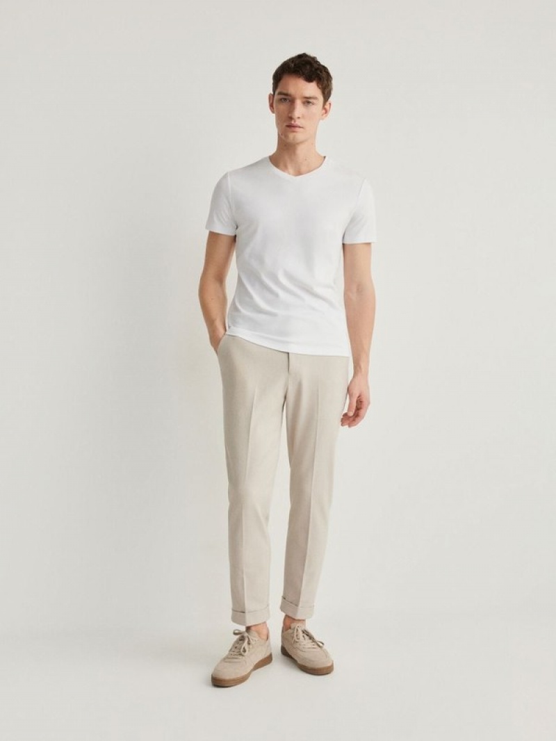 Beige Reserved Pressed Crease Men's Trousers | PRFL-81674