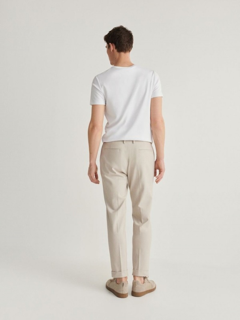 Beige Reserved Pressed Crease Men's Trousers | PRFL-81674