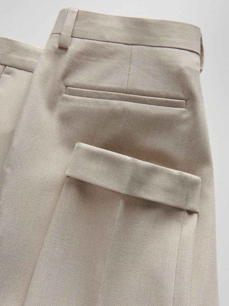 Beige Reserved Pressed Crease Men's Trousers | PRFL-81674