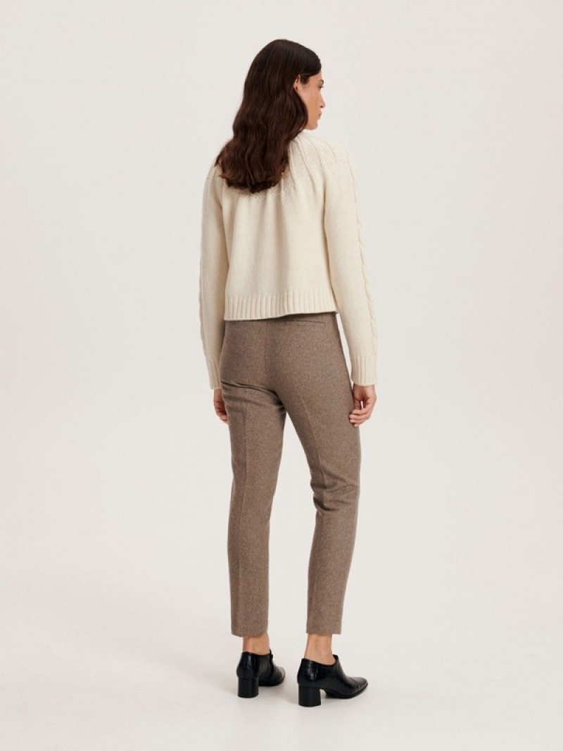 Beige Reserved Pressed Crease Women's Trousers | MBFS-08724