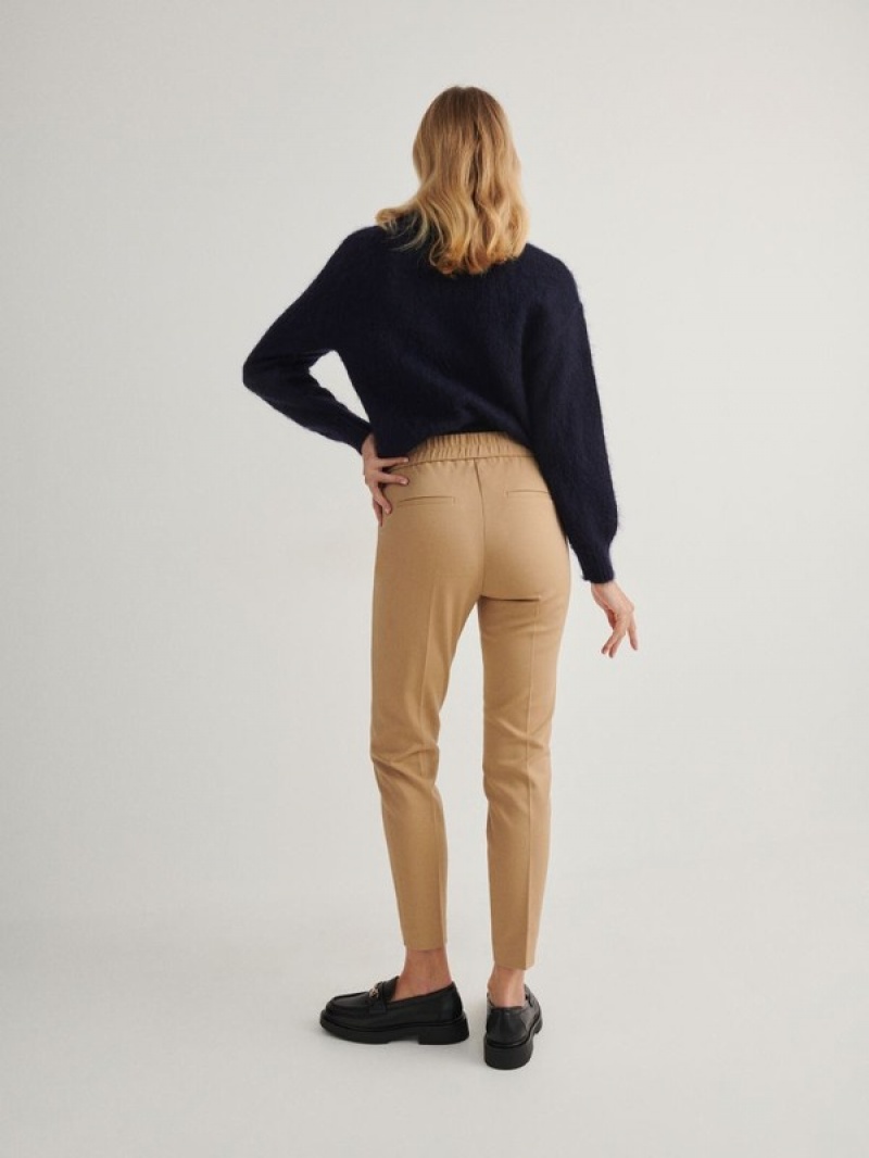 Beige Reserved Pressed Crease Women's Trousers | HPWK-35492