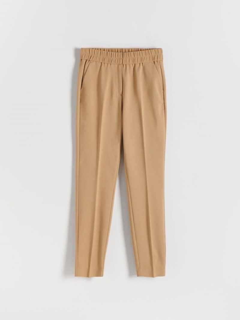 Beige Reserved Pressed Crease Women's Trousers | HPWK-35492