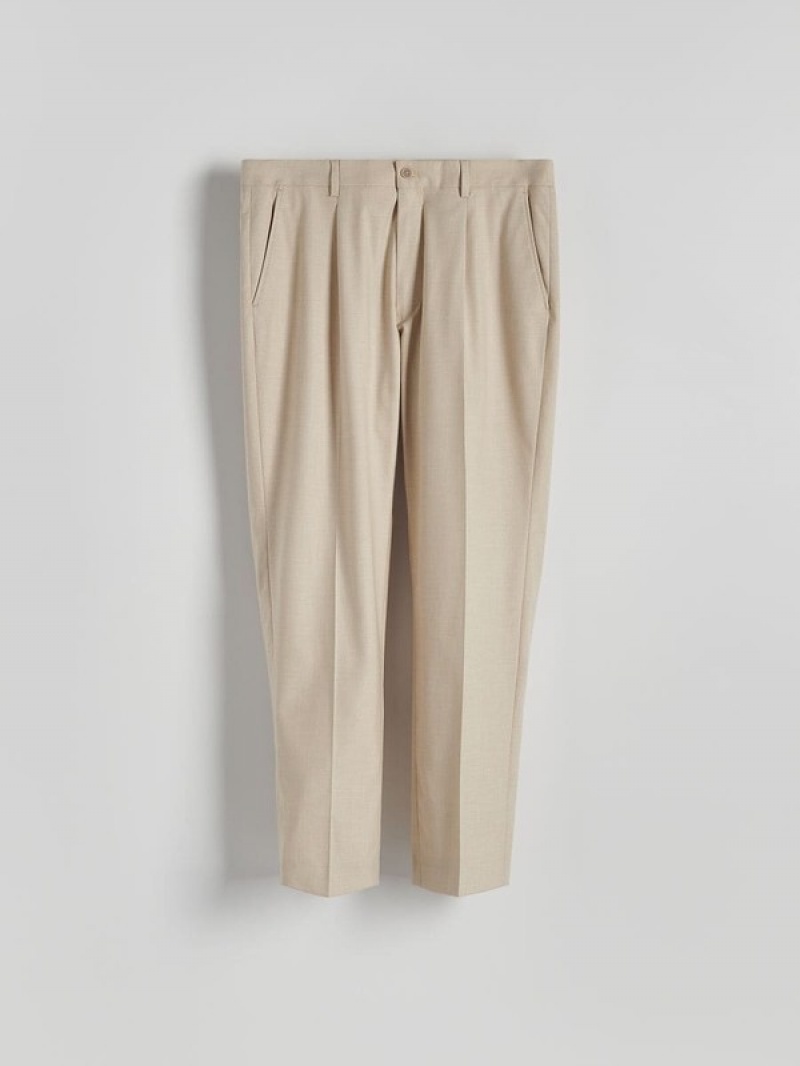 Beige Reserved Quilted Men's Trousers | JWFH-29853