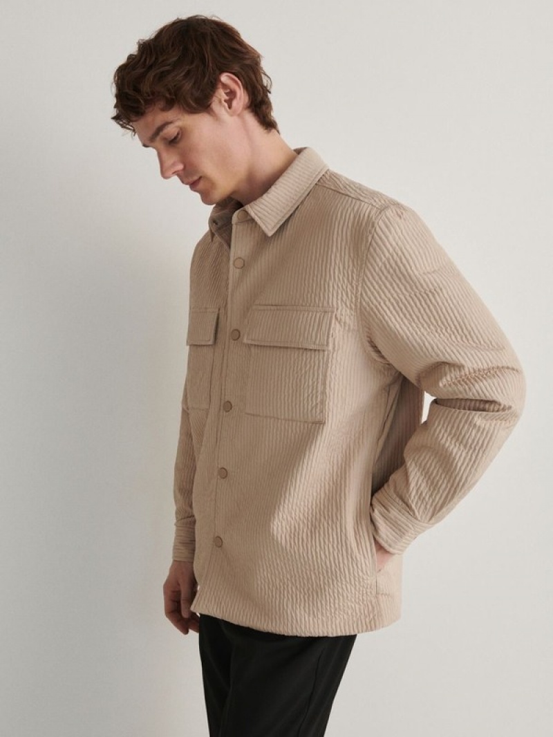 Beige Reserved Quilted Shacket Men's Jackets | IAFT-48521