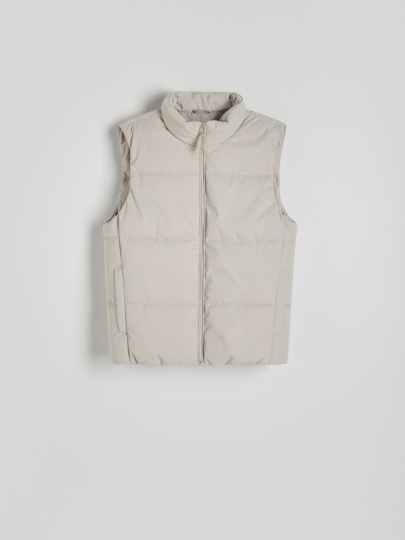 Beige Reserved Quiltedstand Up Collar Men's Vests | KIGO-35091