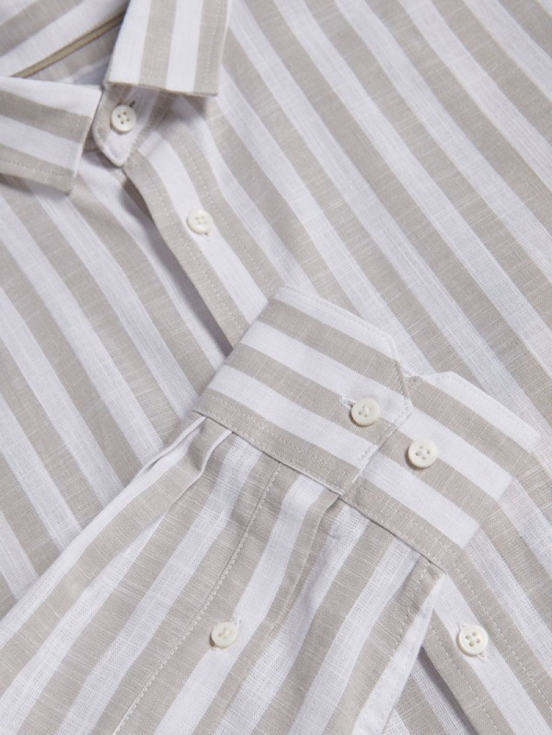 Beige Reserved Regular Fit Striped Men's Shirts | ELVK-95427