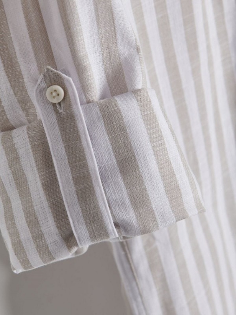 Beige Reserved Regular Fit Striped Men's Shirts | ELVK-95427