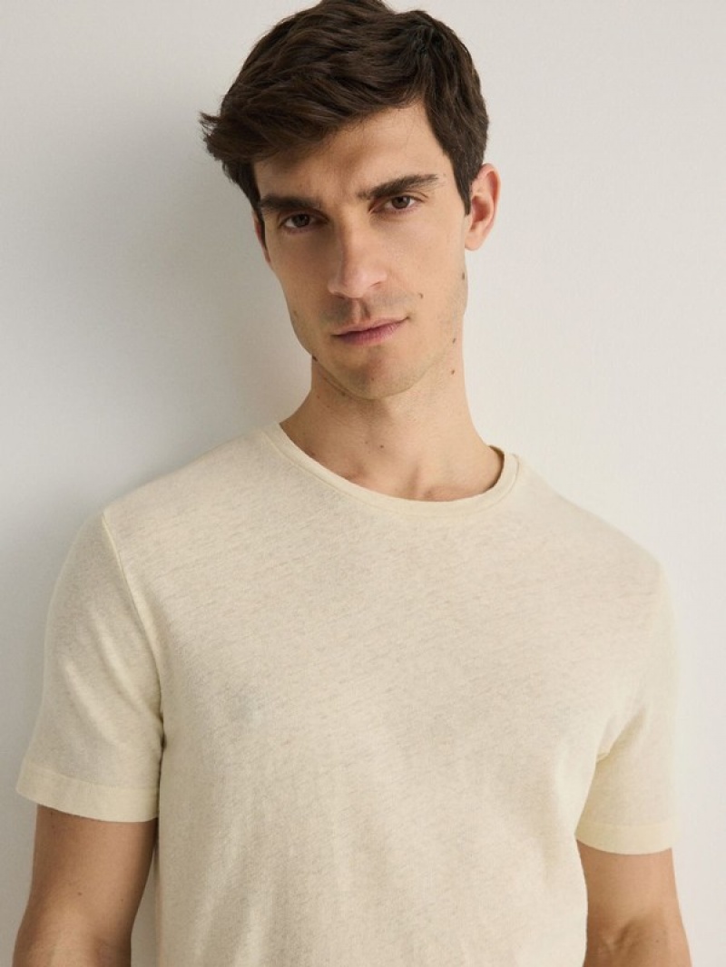 Beige Reserved Regular Fit T-linen Blend Men's T-shirts | YOPR-90386