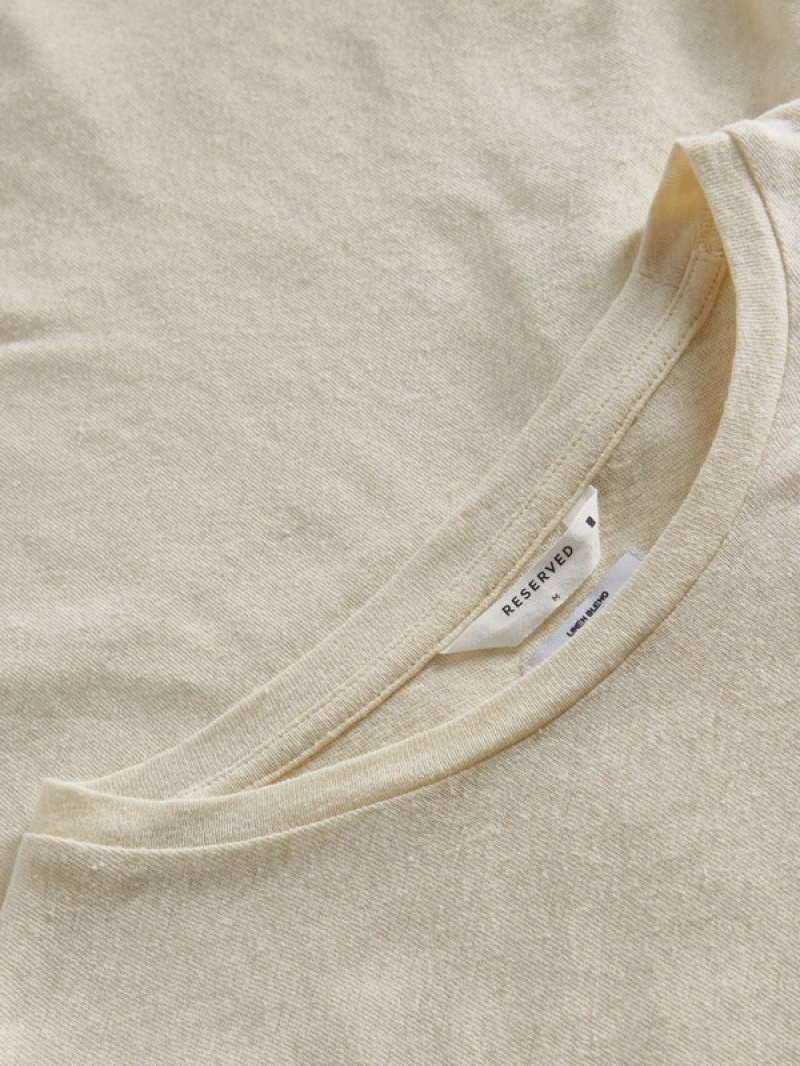 Beige Reserved Regular Fit T-linen Blend Men's T-shirts | YOPR-90386