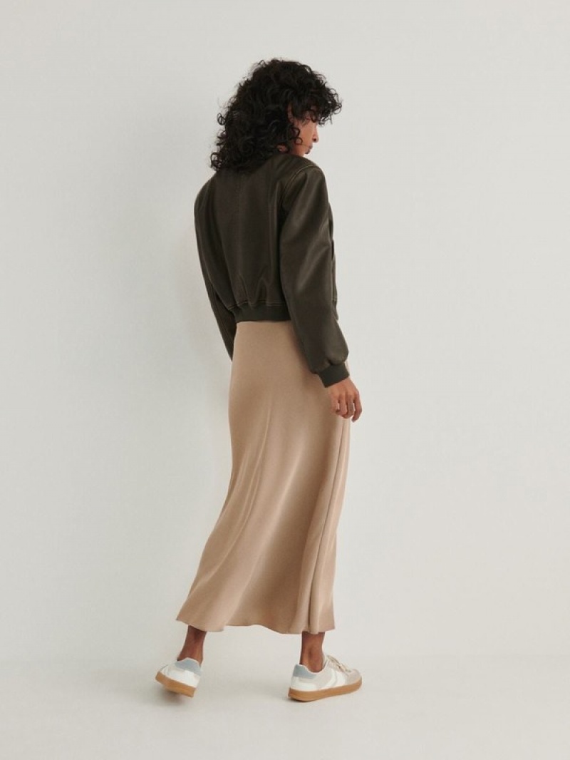 Beige Reserved Satin Midi Women's Skirts | BPNH-28537