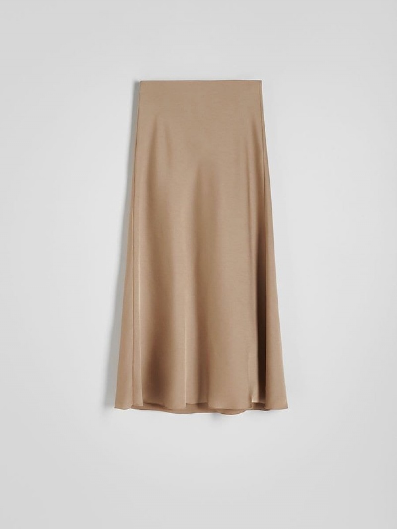 Beige Reserved Satin Midi Women's Skirts | BPNH-28537