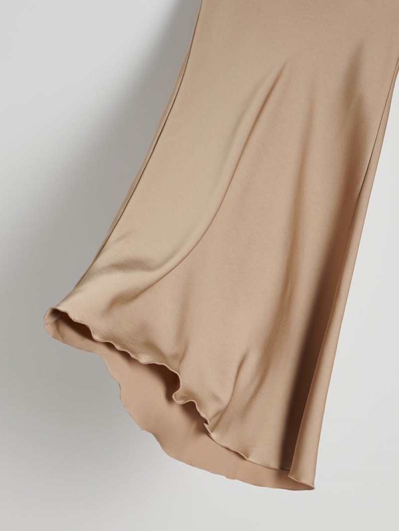 Beige Reserved Satin Midi Women's Skirts | BPNH-28537