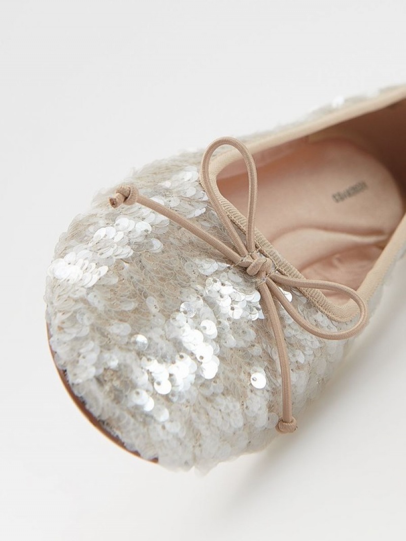 Beige Reserved Sequin Ballerinas Women's Loafers | NQCR-10392