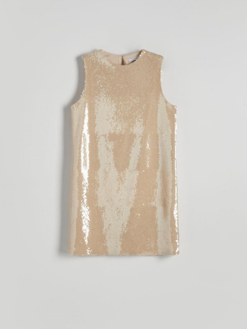 Beige Reserved Sequin Mini Women's Dress | DLBV-32154