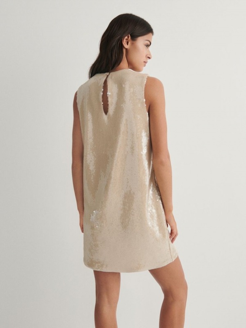 Beige Reserved Sequin Mini Women's Dress | GJNU-74068