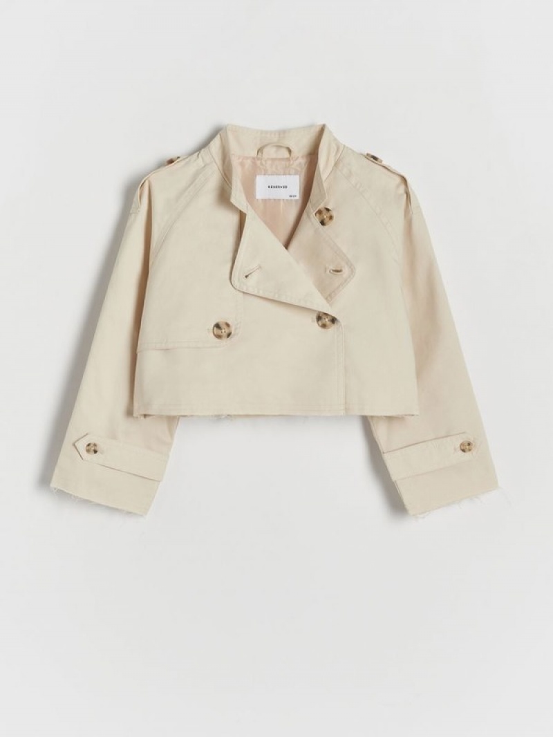 Beige Reserved Short Trench Girls' Jackets | XRUF-36729