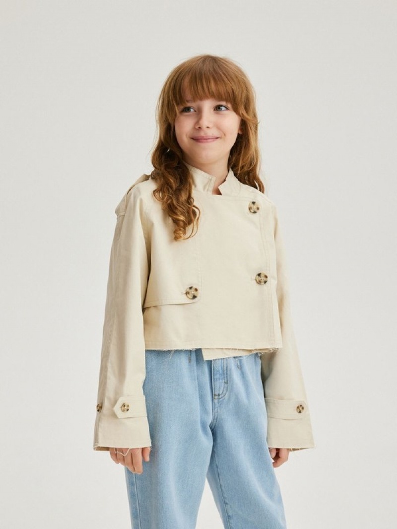 Beige Reserved Short Trench Girls' Jackets | XRUF-36729