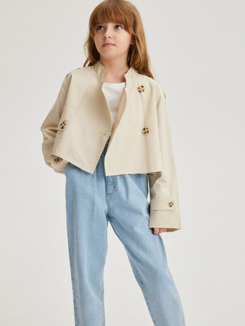 Beige Reserved Short Trench Girls' Jackets | XRUF-36729