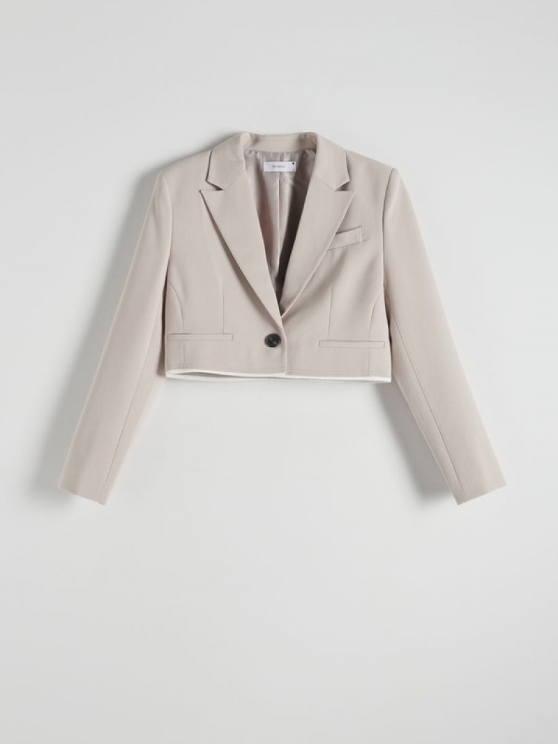 Beige Reserved Short Women's Blazers | TUPW-53890