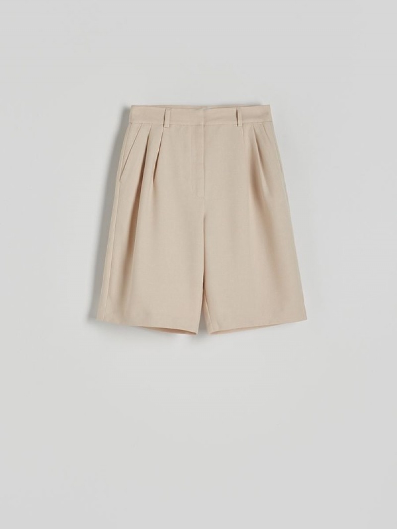 Beige Reserved Shortpleats Women's Shorts | NQWD-36570