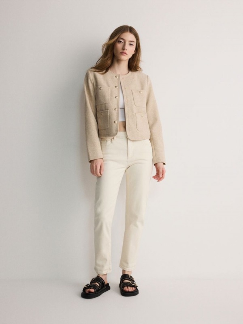 Beige Reserved Shortpockets Women's Jackets | XIBG-27563