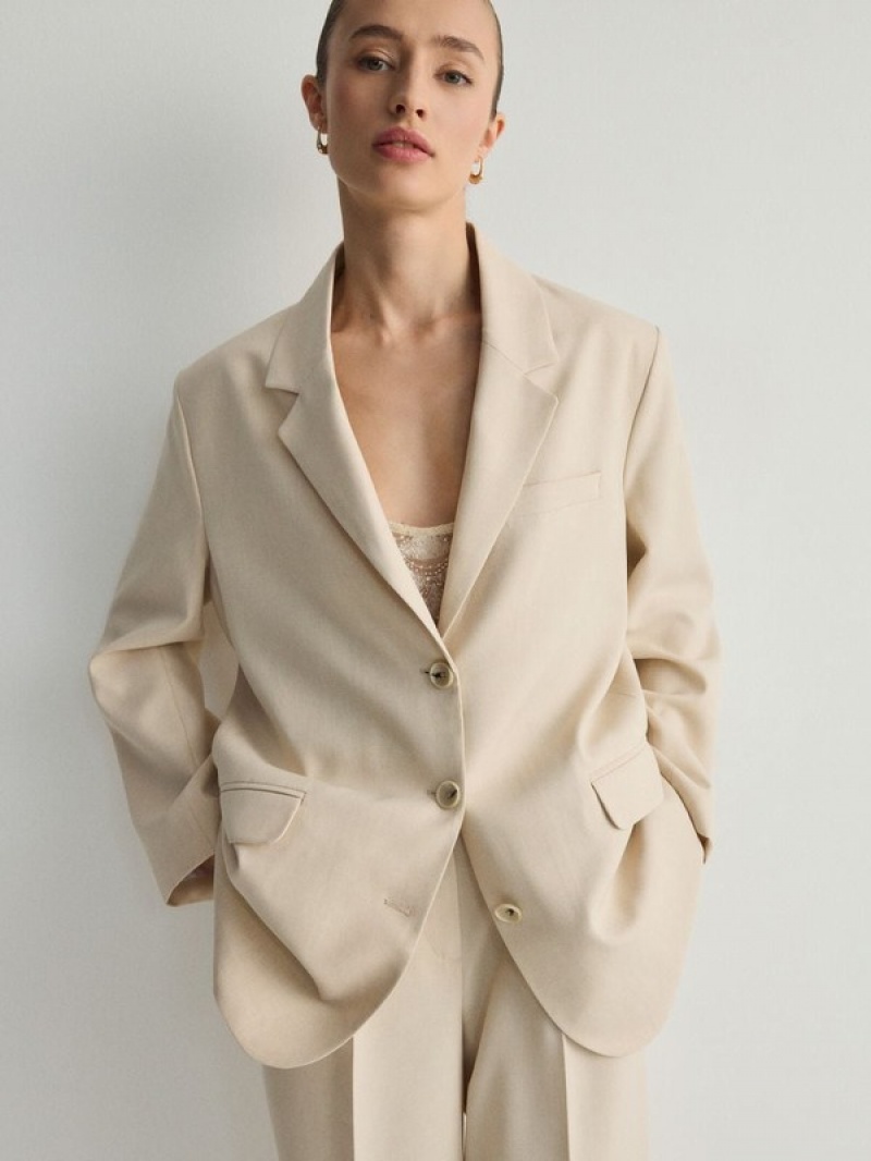 Beige Reserved Single-breasted Women's Blazers | IROK-79240