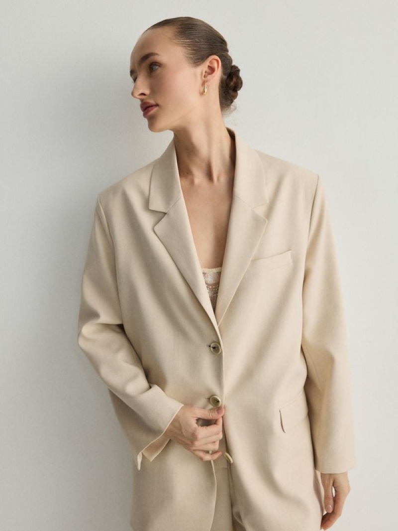 Beige Reserved Single-breasted Women's Blazers | IROK-79240