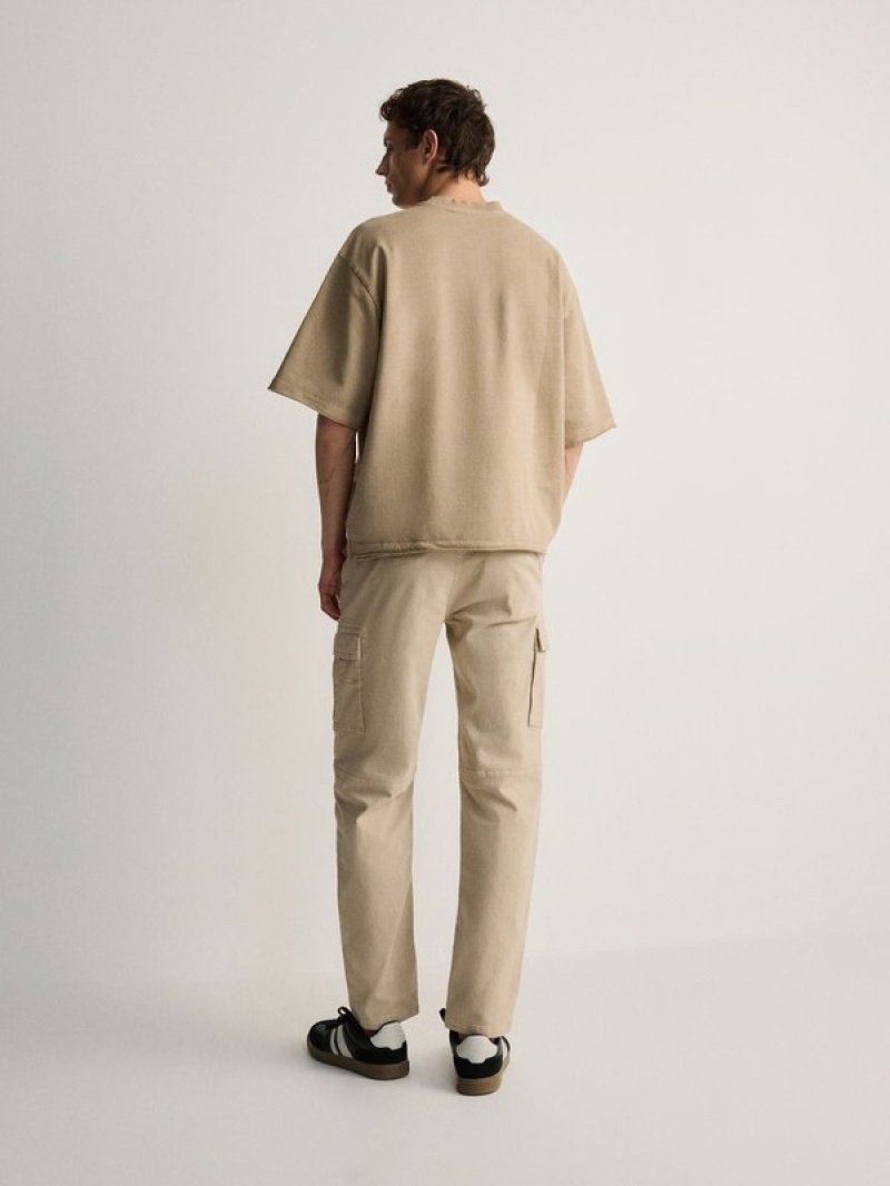 Beige Reserved Slim Cargo Men's Trousers | HTRF-80416