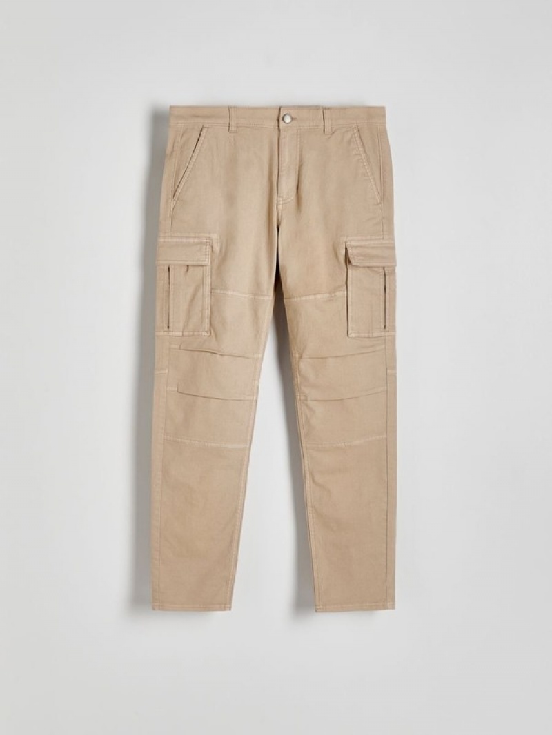 Beige Reserved Slim Cargo Men's Trousers | HTRF-80416