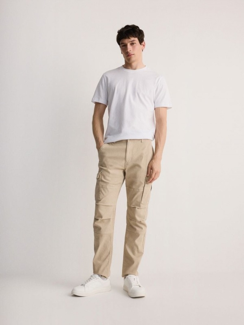 Beige Reserved Slim Cargo Men's Trousers | CLNY-67914