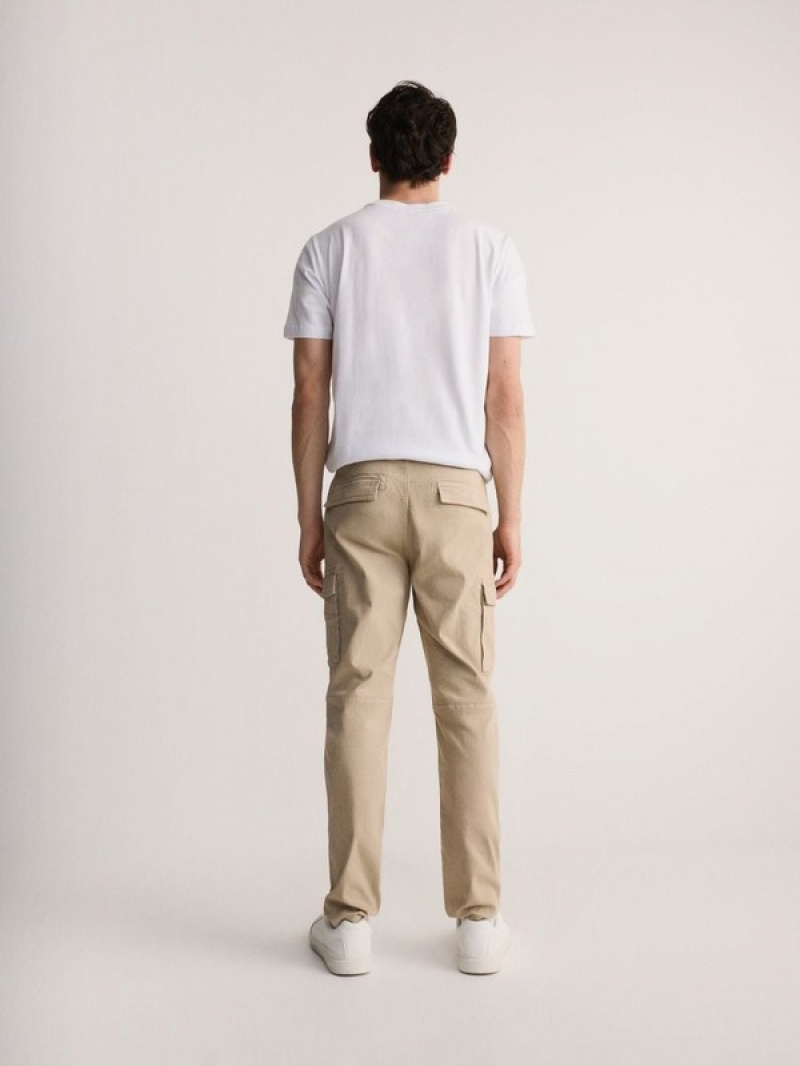 Beige Reserved Slim Cargo Men's Trousers | CLNY-67914