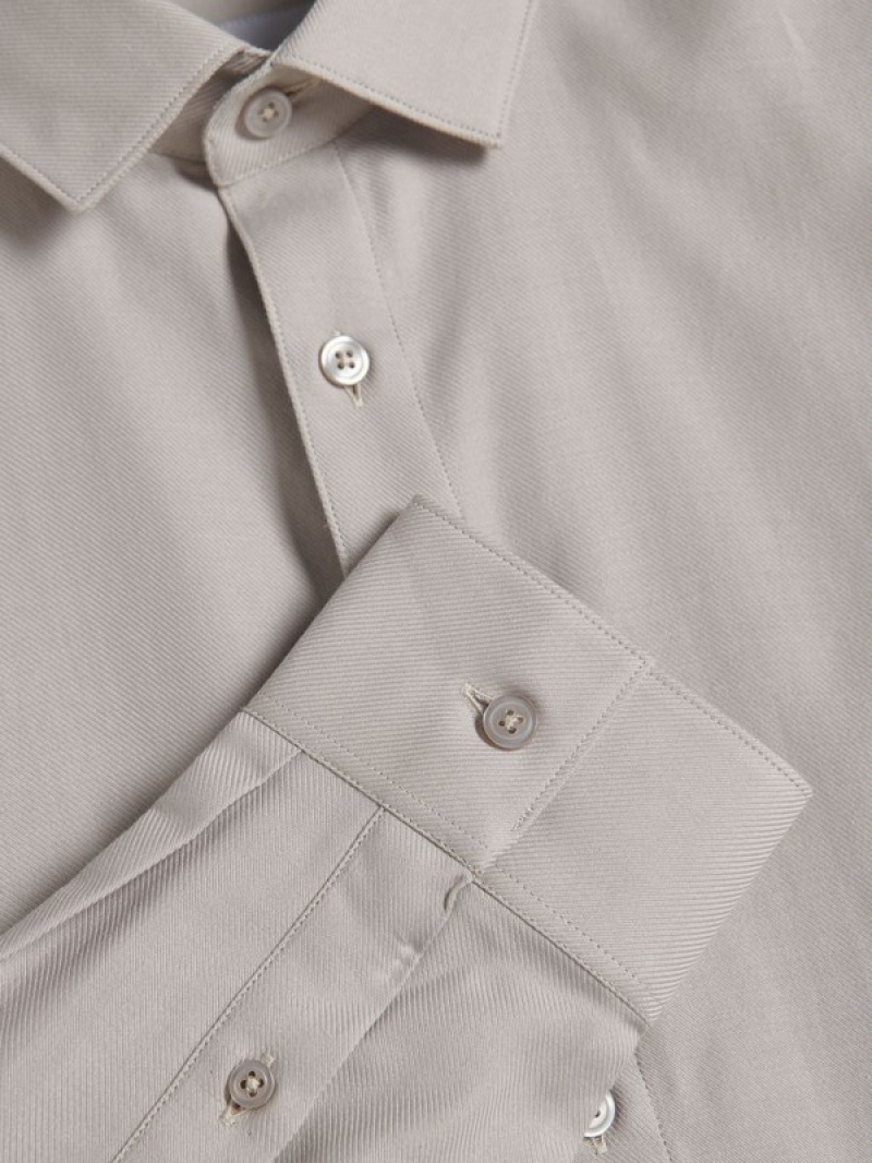 Beige Reserved Slim Fit Plain Men's Shirts | XOZW-14308